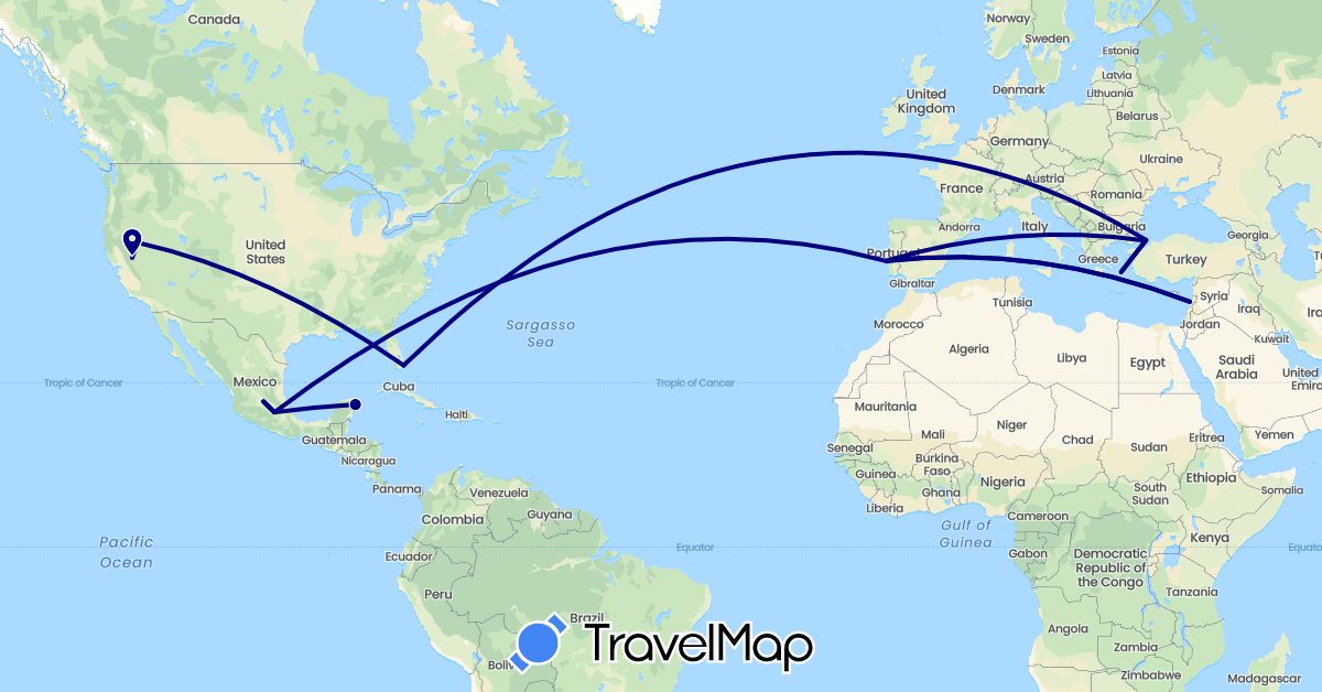 TravelMap itinerary: driving in Greece, Lebanon, Mexico, Portugal, Turkey, United States (Asia, Europe, North America)
